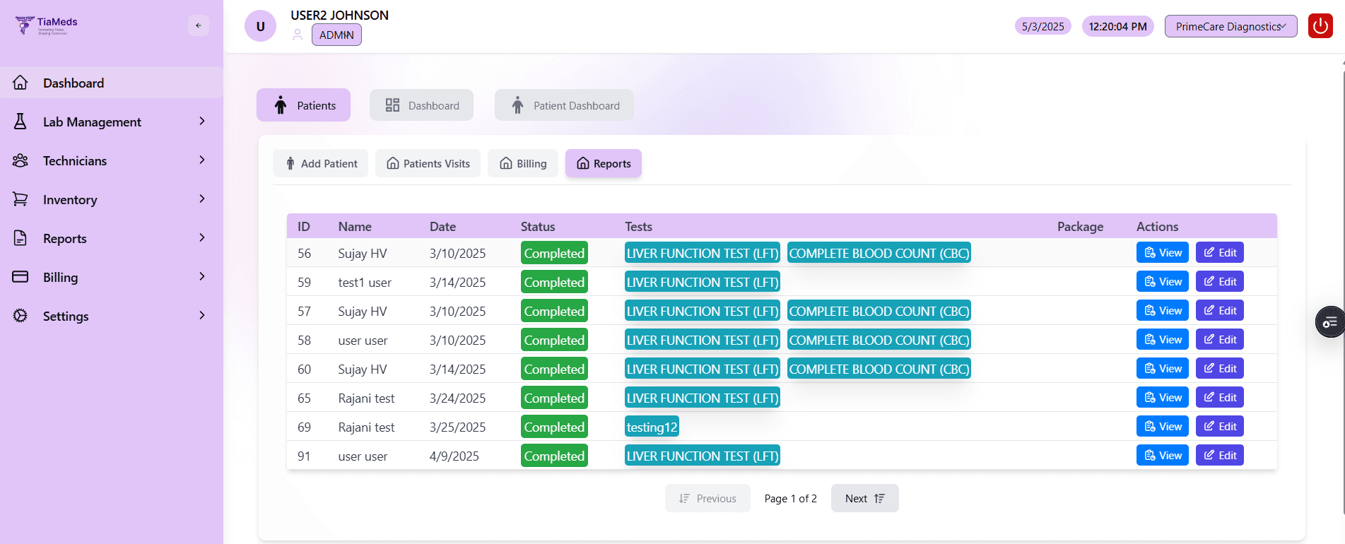 Lab management software interface showing sample tracking and test results.