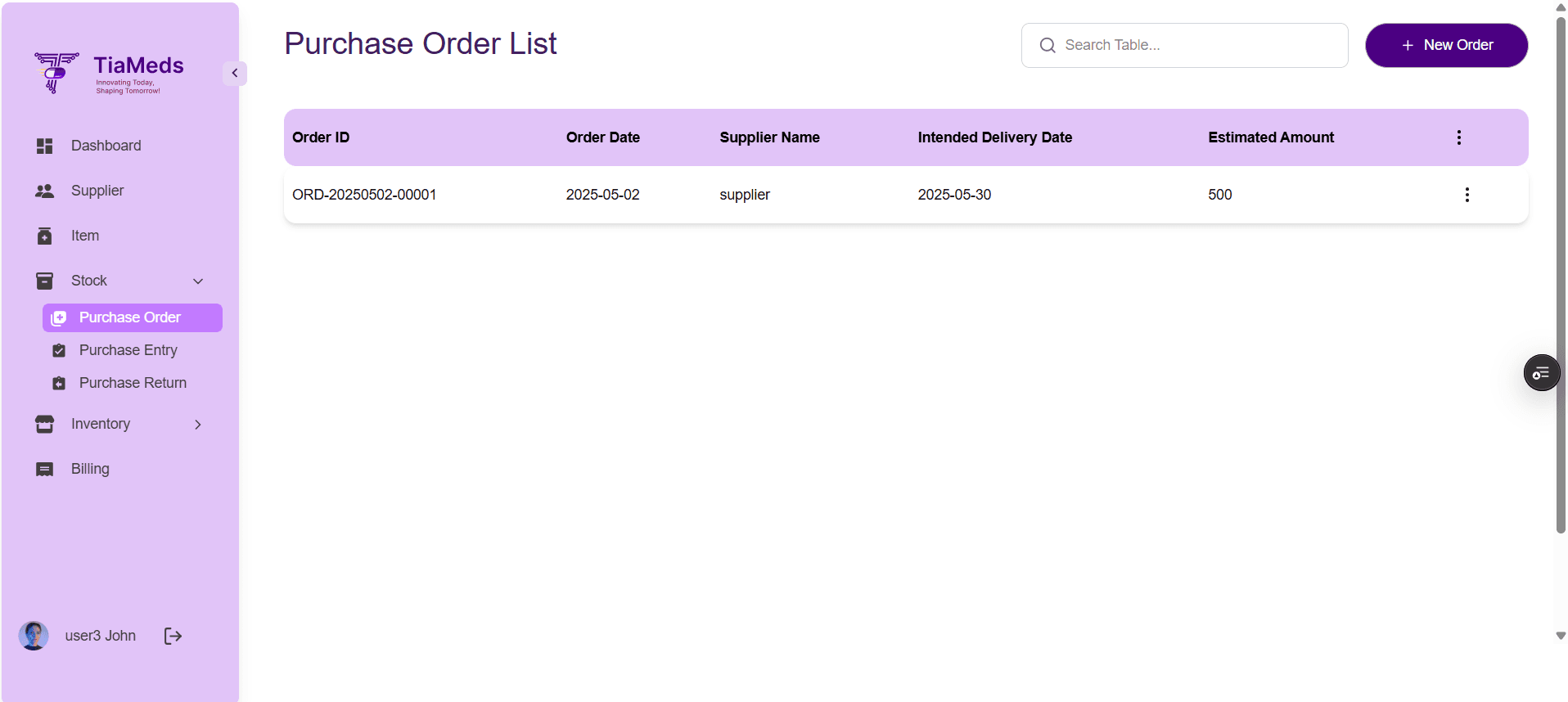 Pharma management software interface showing invoice tracking.